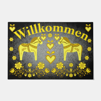 2 Folk Dala horse gold/silver Willkommen, welcome Doormat