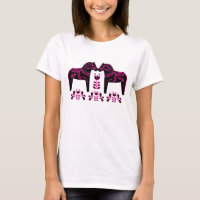 2 Folk Dala Horses, Black/pink/ Folk Friesian