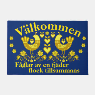 2 Folk Fåglar av en fjäder, Valkommen, gold/blå Doormat