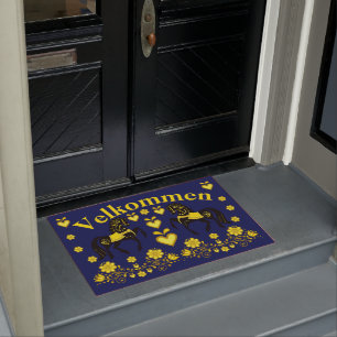 2 Folk Friesian, gold/navy Velkommen, welcome Doormat