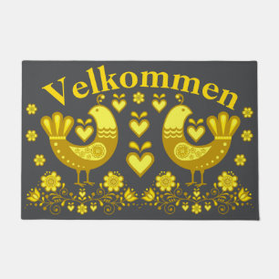 2 Folk love birds,gold/Charcoal Velkommen/welcome Doormat
