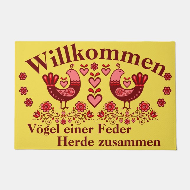 2 Folk Vögel einer Feder, Willkommen, rot Doormat (Front)
