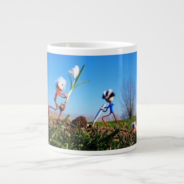 2 Fubby's planting a sphere of crockery. Large Coffee Mug (Front)