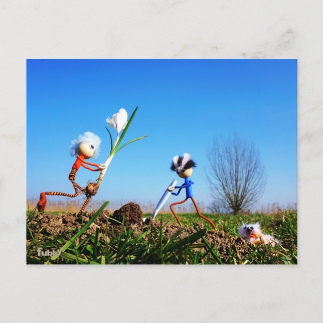 2 Fubby's planting a sphere of crockery. Postcard (Front)