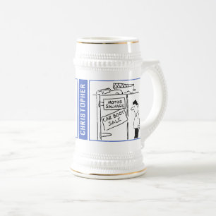 2 Fun Car Auto Themed Cartoons to Personalise. Beer Stein