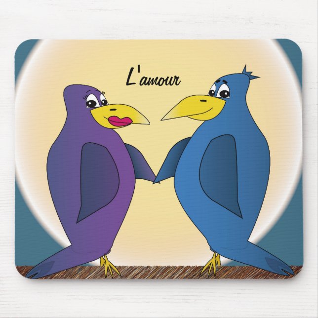 2 funny love birds in front of a full moon. mouse pad (Front)