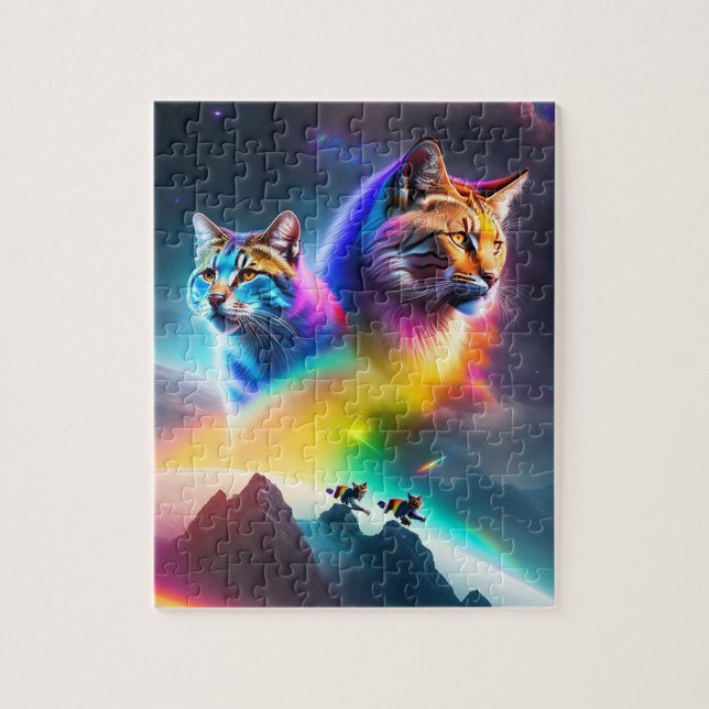 2 Futuristic Space Cats Neon Lights Colourful Cats Jigsaw Puzzle (Vertical)