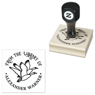 2 Geese in Flight Library Book Name Rubber Stamp