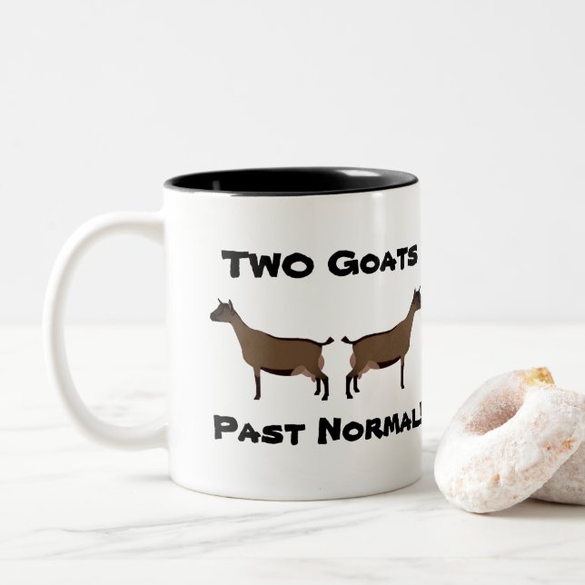 2 Goats Past Normal! - Oberhasli Dairy Goats Two-Tone Coffee Mug (With Donut)