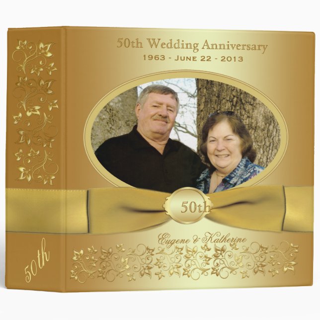 2" Gold 50th Wedding Anniversary Photo Binder (Front/Spine)