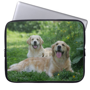 2 Golden Retrievers Laying in Grass Laptop Sleeve