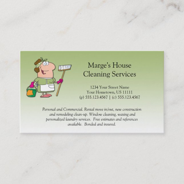 #2 Green Cartoon Maid House Cleaning Customer Loya Loyalty Card (Front)