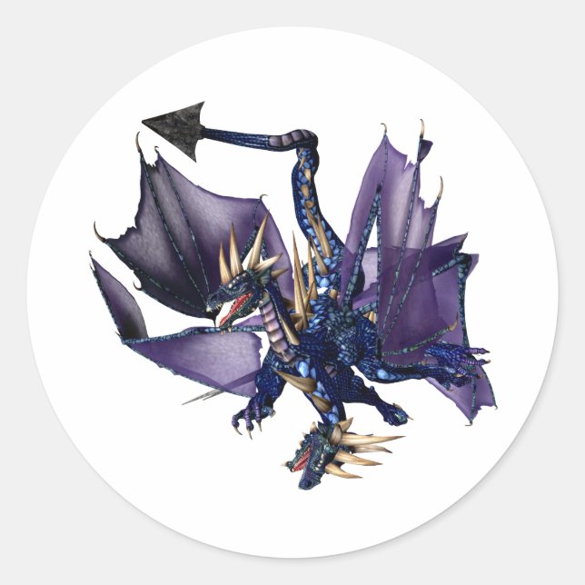 2-Headed Blue Dragon Classic Round Sticker (Front)
