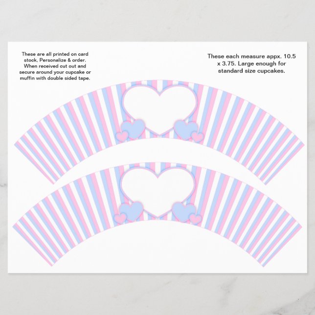2 Hearts and Stripes Personalized Cupcake Wrappers (Front)