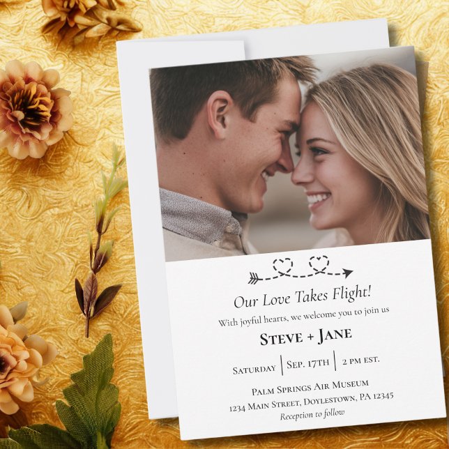 2 Hearts Arrow Modern Romantic Love Travel Wedding Invitation (Creator Uploaded)