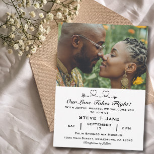 2 Hearts Arrow Modern Romantic Travel Love Wedding Invitation