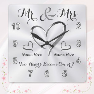2 Hearts Become One, Personalized Wedding Clock