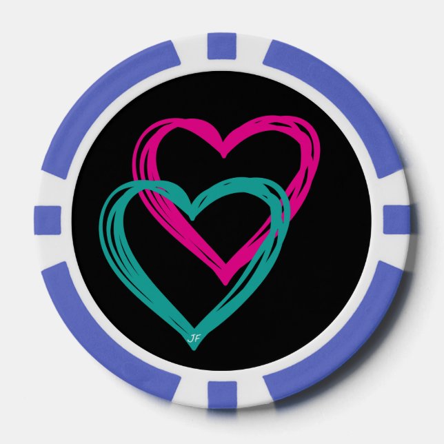 "2 Hearts" Clay Poker Chips, Chips (Front)
