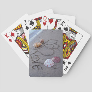 2 Hearts in the sand with shells with Love Playing Cards