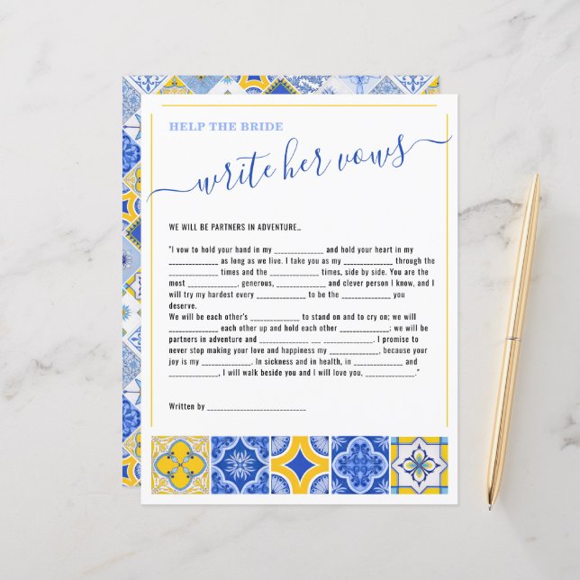 2 Help the Bride Write Her Vows Bridal Shower Game (Front/Back In Situ)