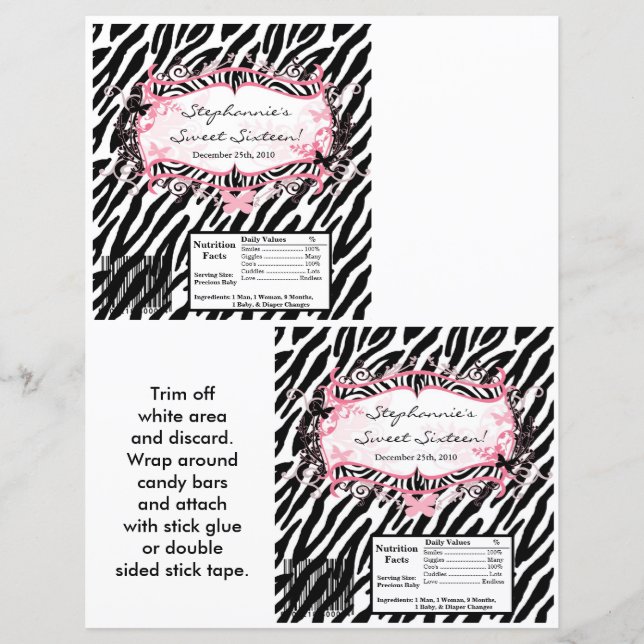 2 Hershey's Large Bar Wrapper Butterfly Zebra Prin (Front)