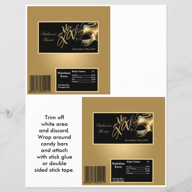 2 Hershey's Large Bar Wrapper Mis XV Gold (Front)