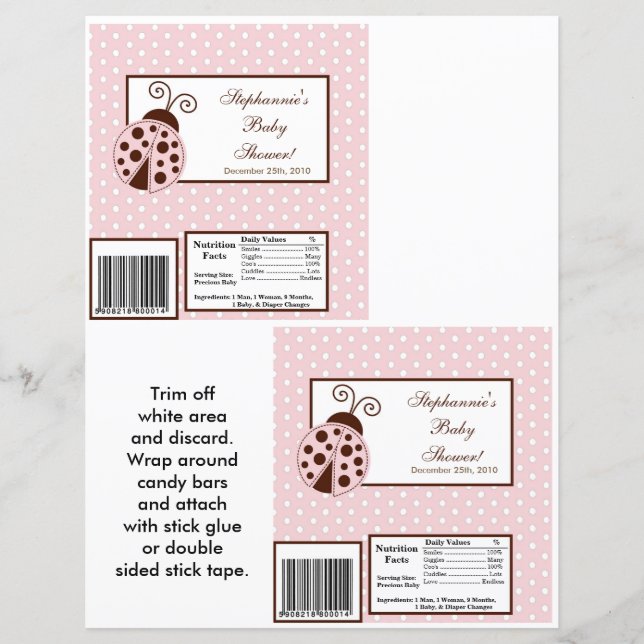 2 Hershey's Large Bar Wrapper Pink Ladybug (Front)