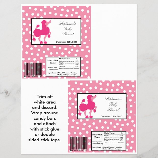 2 Hershey's Large Bar Wrapper Pink Poodle Paris (Front)