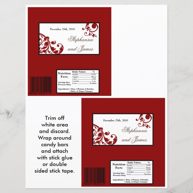 2 Hershey's Large Bar Wrapper Red Floral Filigree (Front)