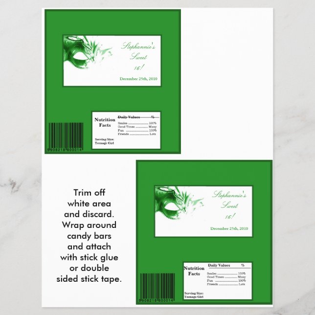 2 Hershey's Large Bar Wrapper Sweet 16 Green (Front)