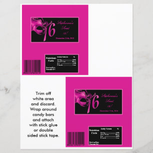 2 Hershey's Large Bar Wrapper Sweet 16 Hot Pink