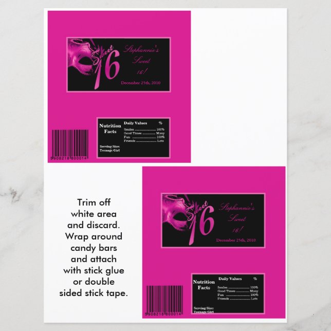 2 Hershey's Large Bar Wrapper Sweet 16 Hot Pink (Front)
