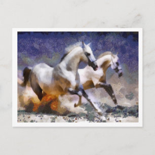 2 horses galloping postcard