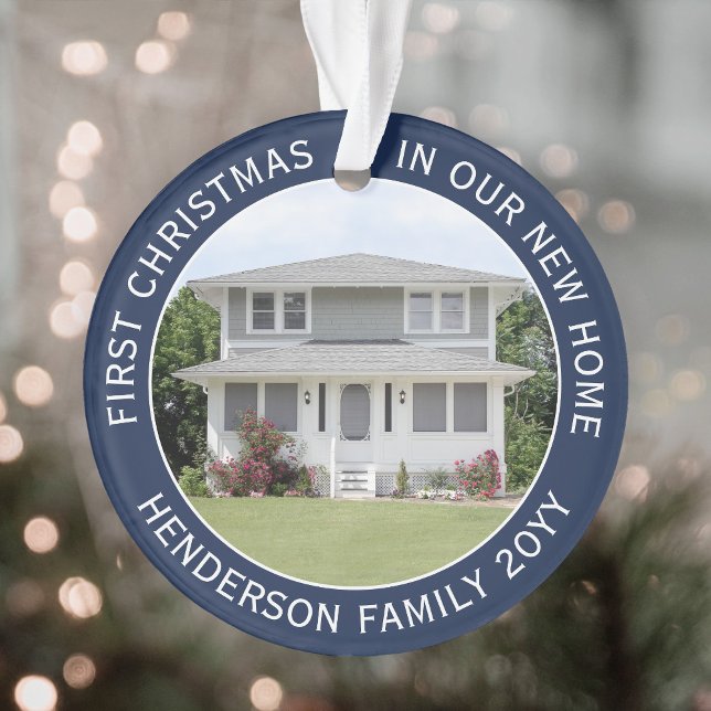 2 House Pictures First Xmas New Home Navy & White Ornament (Creator Uploaded)