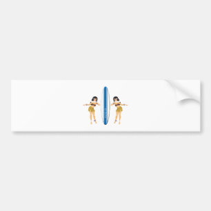 2 Hulas and Surf Board Bumper Sticker