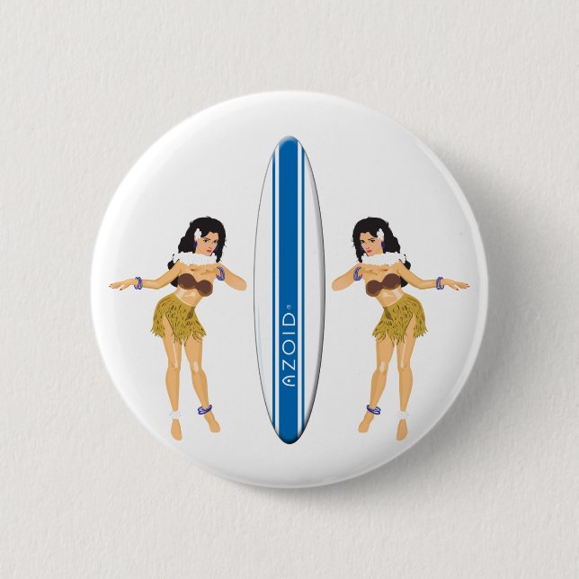 2 Hulas and Surf Board Inch Round Button (Front)