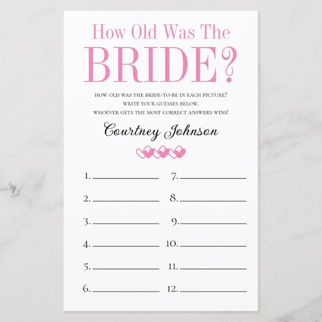 2 in 1 Bridal Shower Games Paper Sheet (Front)