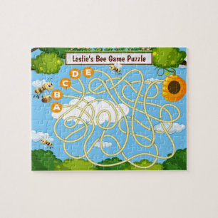 2 in 1, cute colourful honey bee and beehive game, jigsaw puzzle