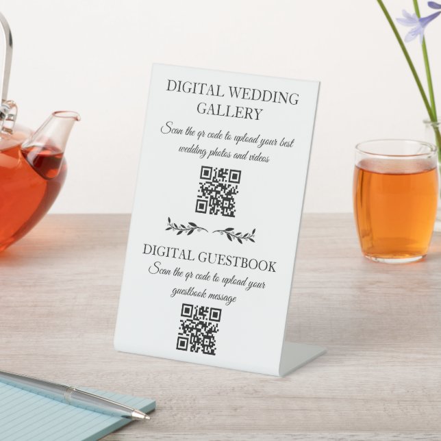 2 in 1 digital wedding gallery & guestbook qr code pedestal sign (In SItu)