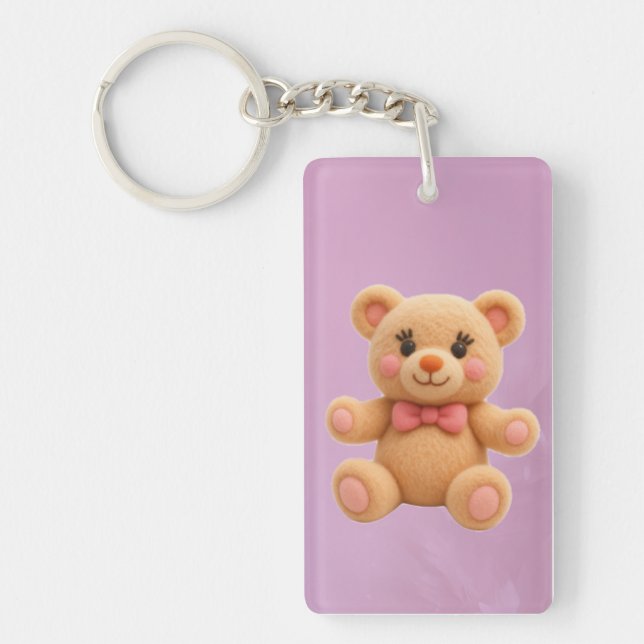 2-in-1 Kawaii Teddy and Rose Double-sided  Keychain (Front)