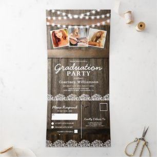 2 in 1 Rustic Babys Breath 2025 Graduation Tri-Fold Invitation