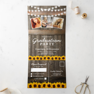 2 in 1 Rustic Sunflower 2026 Graduation Tri-Fold Invitation