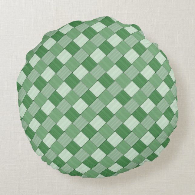 2 in 1 Tiled Spring Green Woven Plaid Round Pillow (Back)