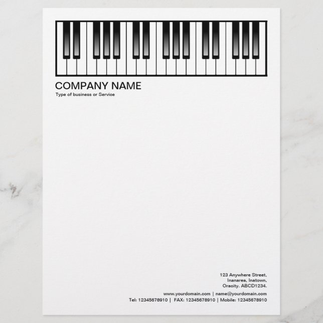 2 in Header 1/2 Inch Border - Music Keyboard Letterhead (Front)
