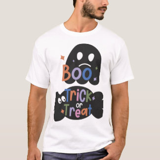 2 In One Halloween Stickers Boo and Trick or Treat T-Shirt