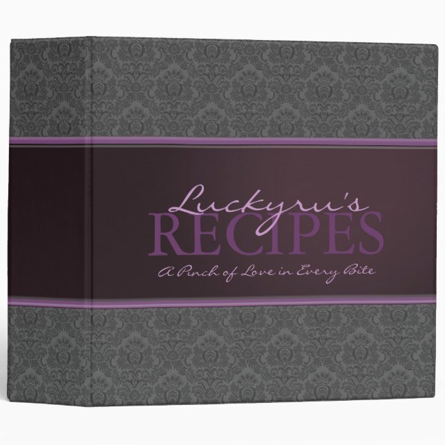 2 Inch Damask with Ribbon Recipe Binder (Front/Spine)