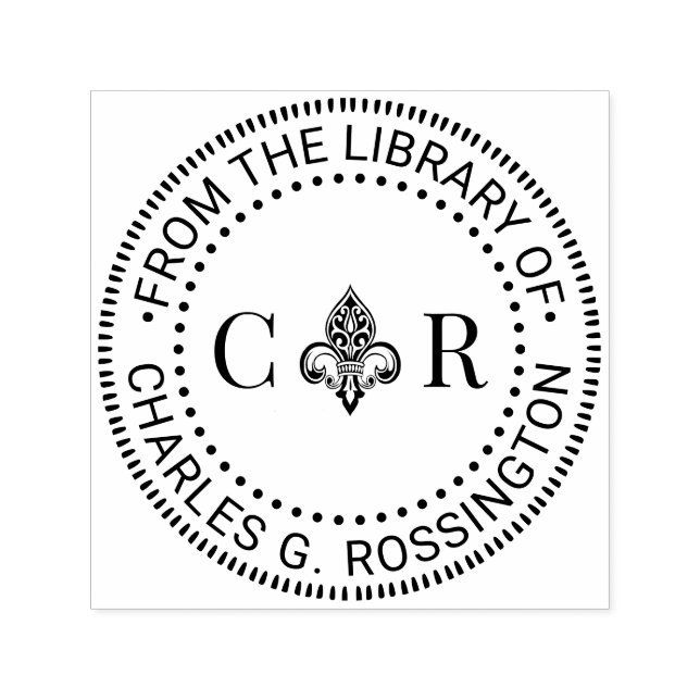 2 Initial Mongm Fleur de Lis #26 Library Book Name Self-inking Stamp (Design)