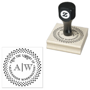 2 Initial Monogram Dotted Frame #3CA Library Book Rubber Stamp