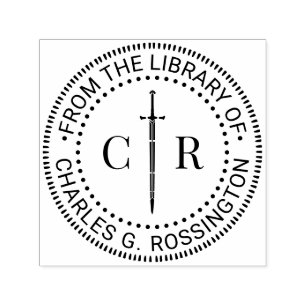 2 Initial Monogram Sword #1 Library Book Name Self-inking Stamp