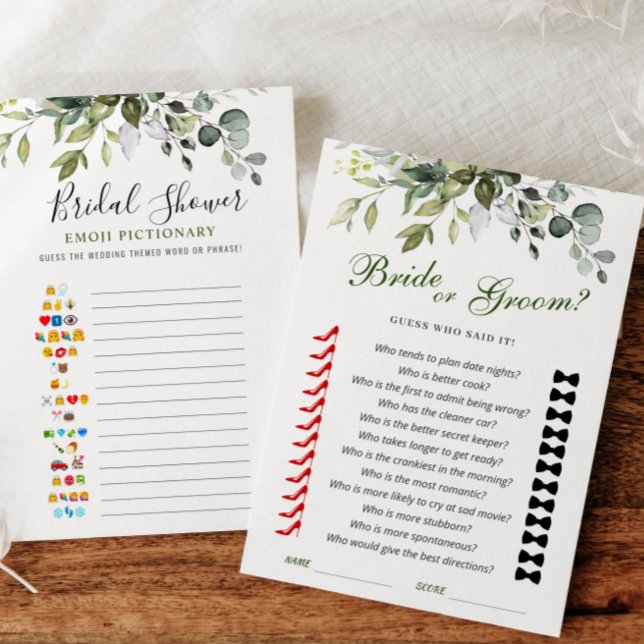 2 Jeux de Fêtes des mariées Élégante carte Eucalyp (Créateur téléchargé)